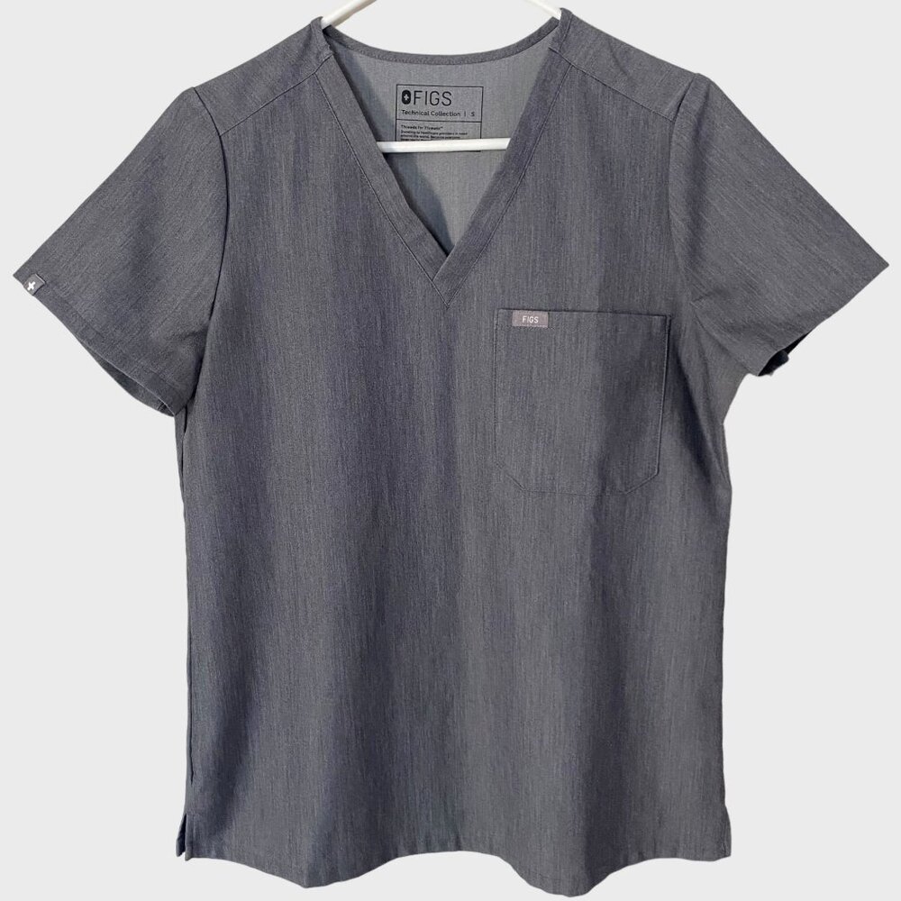 Figs Catarina One-Pocket Scrub Top Size Small Graphite Gray V-Neck Short-Sleeve